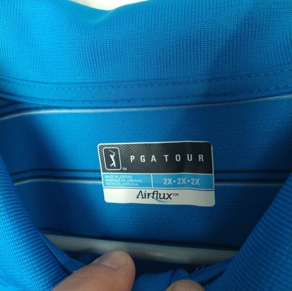 Pga tour airflux men's blue black white striped polo shirt. Size 2X - Picture 7 of 10